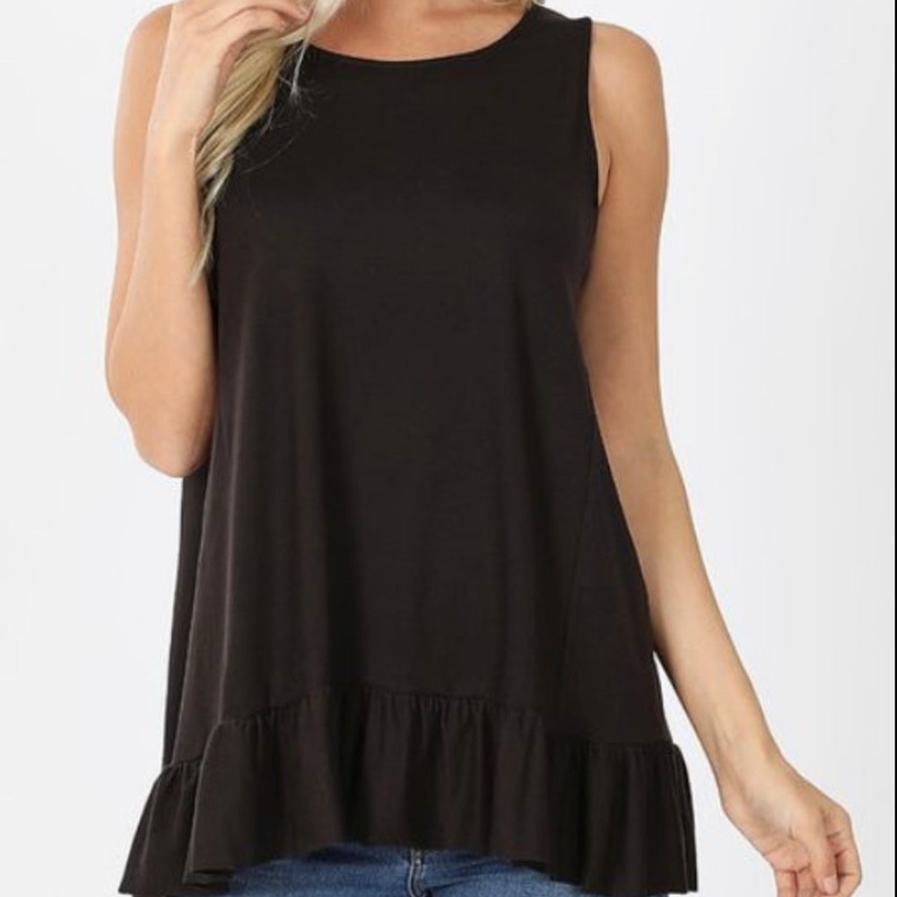 Sleeveless Black Ruffle Hem Top